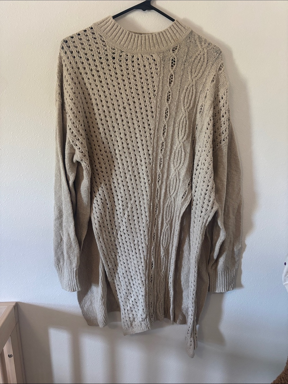 Free People Cream Open-Knit Ribbed Pullover